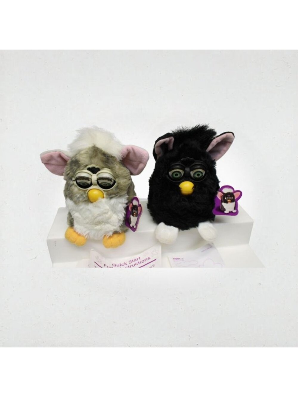 Vintage Tiger Electronics Furby Pair Gray White and Black 1998 with Instructions